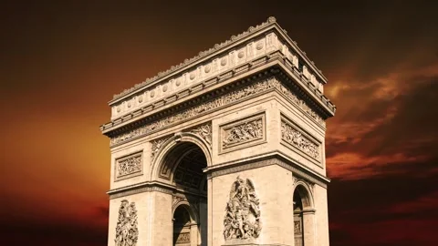 Arc de Triomphe against the sunset (with zoom), Paris, France Stock Footage 265842857