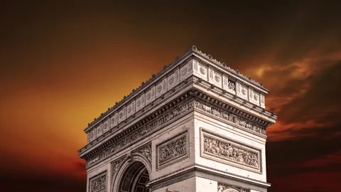 Arc de Triomphe against the sunset (with zoom), Paris, France Stock Footage 265842876