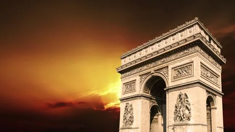 Arc de Triomphe against the sunset (with zoom), Paris, France Stock Footage 265842880