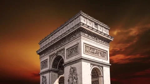 Arc de Triomphe against the sunset (with zoom), Paris, France Stock Footage 265842896