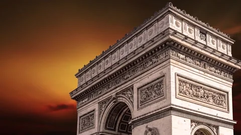 Arc de Triomphe against the sunset (with zoom), Paris, France Stock Footage 265842897