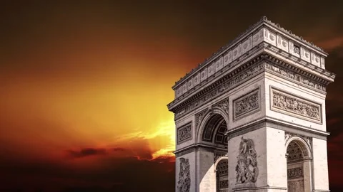Arc de Triomphe against the sunset (with zoom), Paris, France Stock Footage 265842915