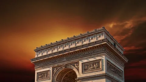Arc de Triomphe against the sunset (with zoom), Paris, France Stock Footage 265842926