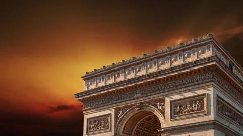 Arc de Triomphe against the sunset (with zoom), Paris, France Stock Footage 265842927