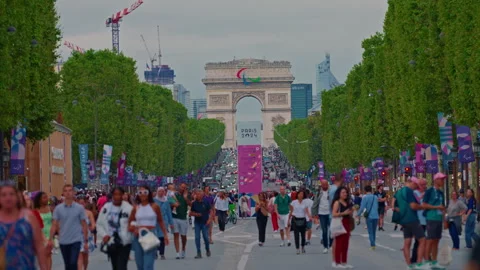 The Arc de Triomphe And The Avenue des Champs-Elysees. Summer Time. Paris Stock Footage 281800849