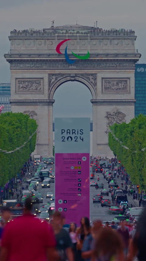The Arc de Triomphe And The Avenue des Champs-Elysees. Summer Time. Paris Stock Footage 282252167