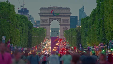 The Arc de Triomphe And The Avenue des Champs-Elysees. Summer Time. Paris Stock Footage 282774091