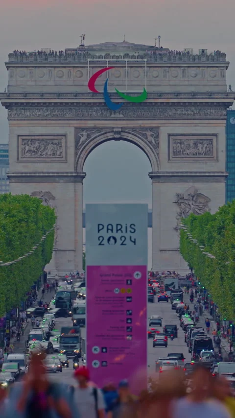 The Arc de Triomphe And The Avenue des Champs-Elysees. Summer Time. Paris Stock Footage 282963437
