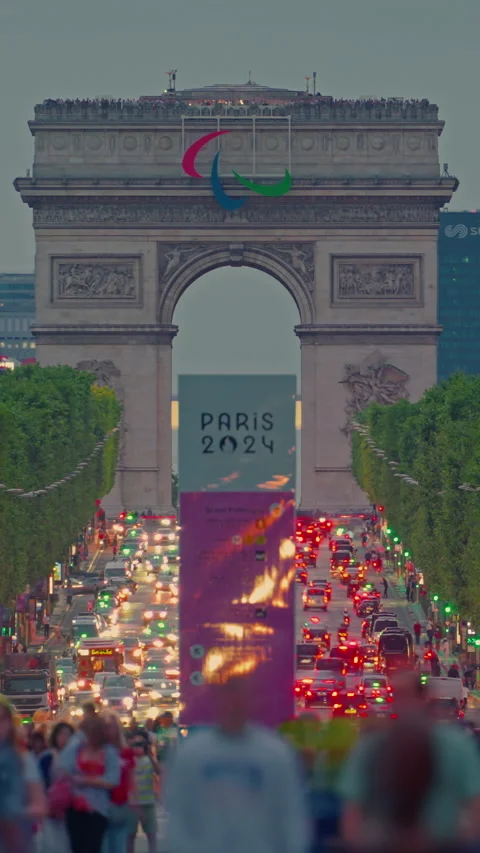 The Arc de Triomphe And The Avenue des Champs-Elysees. Summer Time. Paris Stock Footage 282963696
