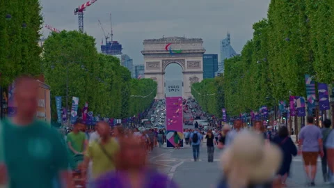 The Arc de Triomphe And The Avenue des Champs-Elysees. Summer Time. Paris Stock Footage 283142868