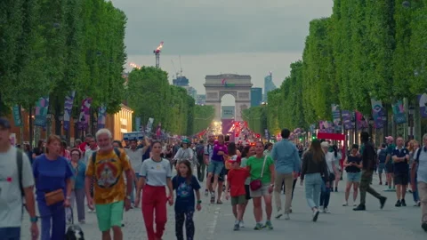 The Arc de Triomphe And The Avenue des Champs-Elysees. Summer Time. Paris Stock Footage 283143801