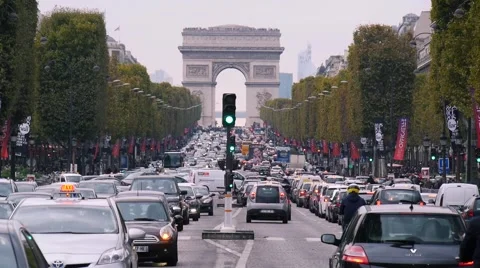 Arc de Triomphe and Champs-Elysees Wide Shot Stock Footage 57222361