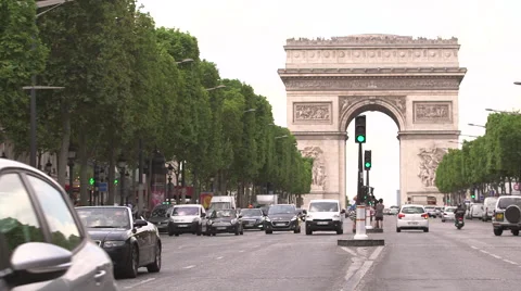 Arc de Triomphe and Champs-Elysees Avenue in Paris Stock Footage 65874641