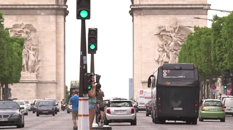 Arc de Triomphe and Champs-Elysees Avenue in Paris Stock Footage 65874644