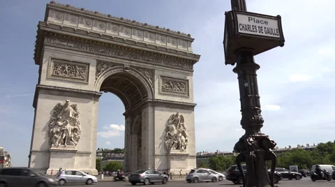 Arc de Triomphe and Place Charles de Gaulle daylight Stock Footage 40421048