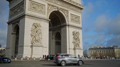 Arc de Triomphe and roundabout on a spring morning. Paris, France. Stock Footage 238761019