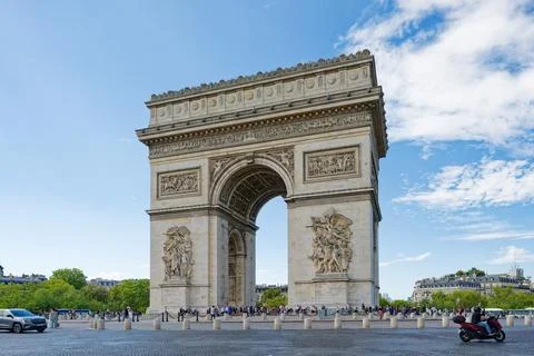 Arc de Triomphe and Traffic in Paris Stock Photos
