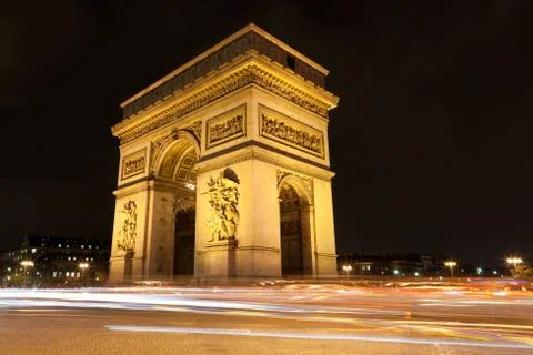 Arc de triomphe - arch of triumph by night in paris, france 写真素材