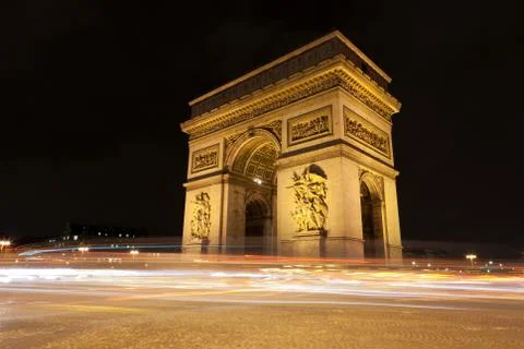 Arc de triomphe - arch of triumph by night in paris, france Stock Photos