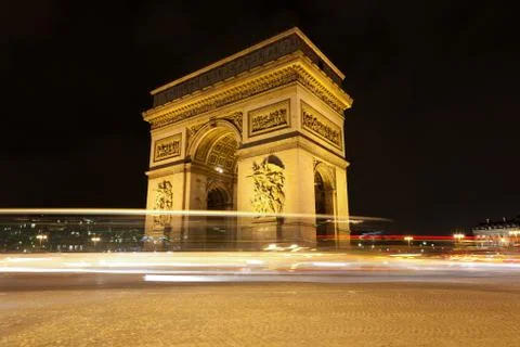 Arc de triomphe - arch of triumph by night in paris, france Stock Photos