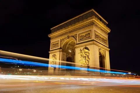 Arc de triomphe - arch of triumph by night in paris, france Stock Photos