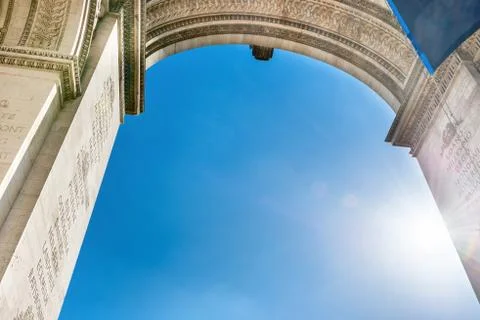 Arc de Triomphe on blue sky in Paris Stock Photos