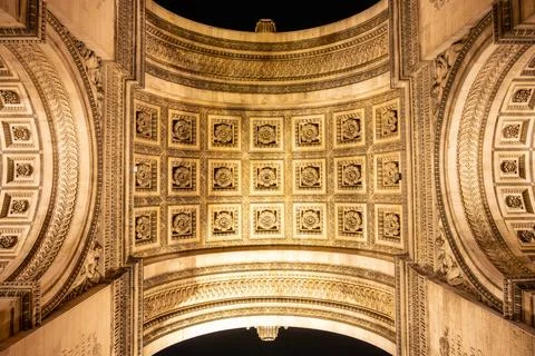 Arc de Triomphe from bottom by night Stock Photos