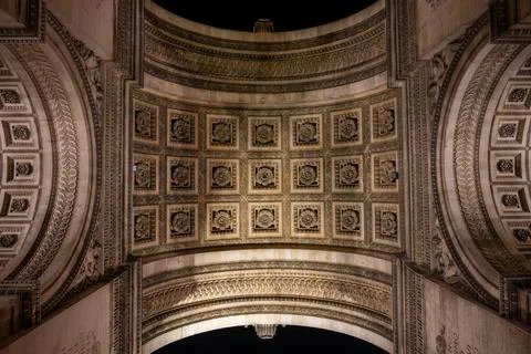 Arc de Triomphe from bottom by night 스톡 사진