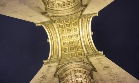 Arc de Triomphe bottom view at night Stock Photos