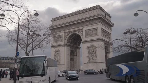 The Arc de Triomphe in center of Place Charles de Gaulle in Paris, France Stock Footage 275863452