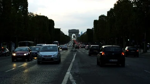 Arc De Triomphe - Champs-Élysées Paris - road traffic Stock Footage 79265178