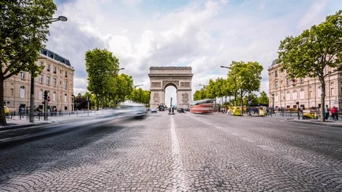 Arc de Triomphe &amp; Champs Elysees time lapse 스톡 동영상 119032257