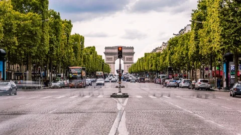 Arc de Triomphe &amp; Champs Elysees time lapse Stockbeeldmateriaal 119032317