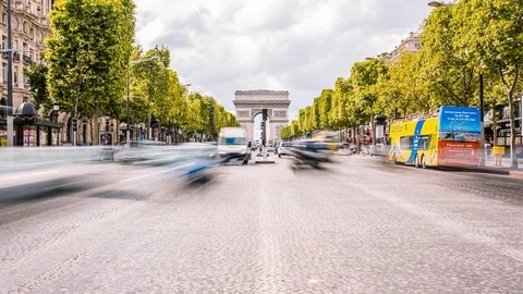 Arc de Triomphe &amp; Champs Elysees time lapse Vídeo Stock 119032334