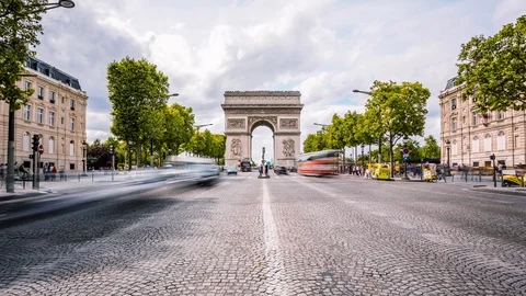 Arc de Triomphe &amp; Champs Elysees time lapse Stockbeeldmateriaal 119032354