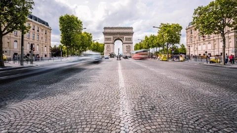 Arc de Triomphe &amp; Champs Elysees time lapse Stockbeeldmateriaal 119032366