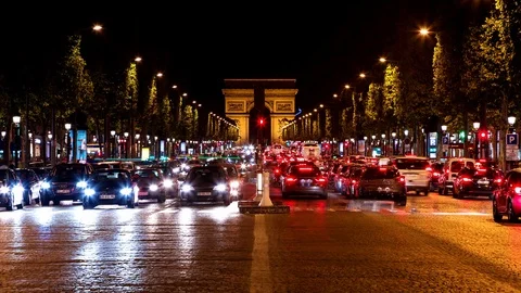 Arc de Triomphe &amp; Champs Elysees time lapse at night Vídeo Stock 119032664