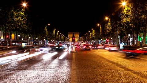 Arc de Triomphe &amp; Champs Elysees time lapse at night 스톡 동영상 119032696