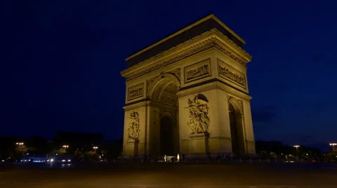 Arc de Triomphe de l'Etoile at night - Paris France - HD 4k+ Stock Footage 40851694