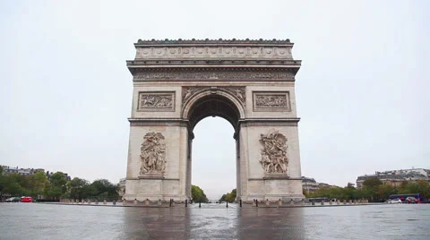 Arc de Triomphe de l'Etoile (The Triumphal Arch) in Paris in the morning Stock Footage 46658609