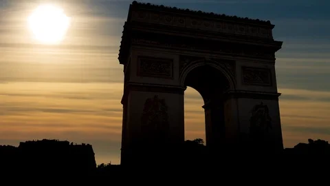 Arc de Triomphe de l'Etoile or Triumphal Arch at Sunset, Paris, France Stock Footage 108221441