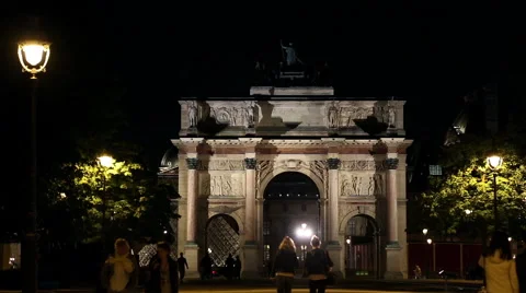 Arc de triomphe du Carrousel in Paris at night Stock Footage 64129398