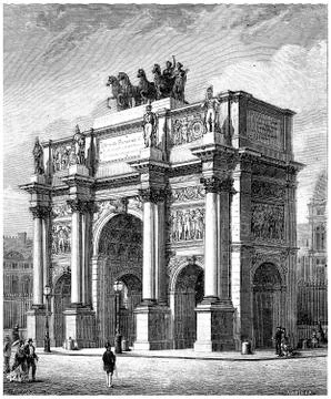 Arc de Triomphe du Carrousel, vintage engraving. Stockillustratie
