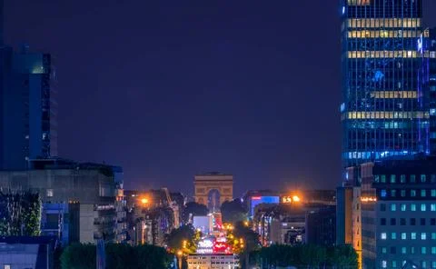 Arc de Triomphe at the End of Grande-Armee Avenue at Night France. Summer ... Stock-Fotos