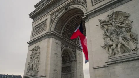 Arc de Triomphe with French flag. Paris, France. Cityscapes, Landscapes, Stock Footage 249520166
