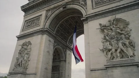 Arc de Triomphe with French flag. Paris, France. Cityscapes, Landscapes, Stock Footage 249809253