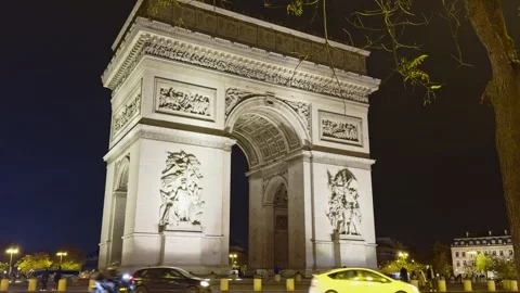 Arc de Triomphe illuminated night static shot Paris architectural monument Stock Footage 324949463
