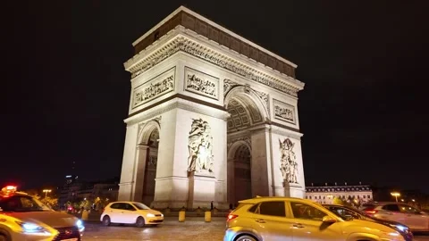 Arc de Triomphe Illuminated at Night in Paris Stock Footage 327295762