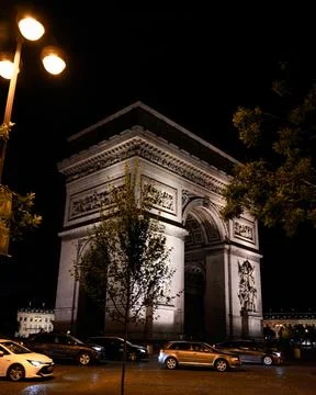 Arc de Triomphe illuminated at night, Paris, France Stock Photos