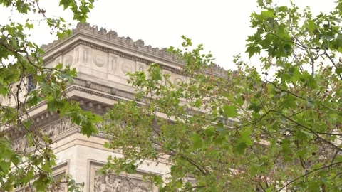Arc de Triomphe Monument Behind Green Tree Branches in Paris Stock-Footage 341649630